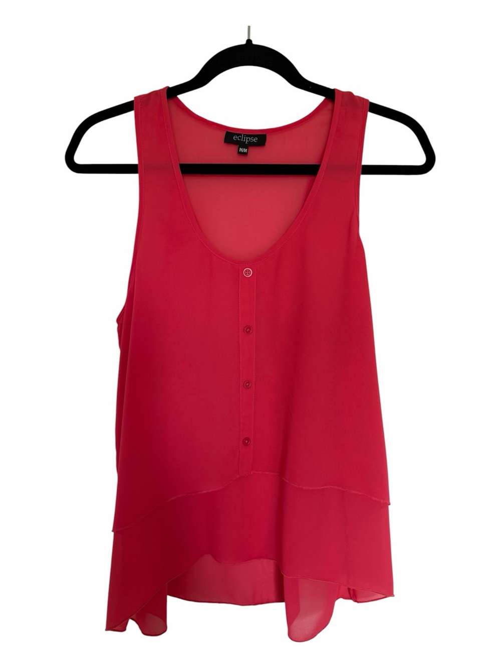 Eclipse Coral Red Sheer Layered Sleeveless Blouse Size M